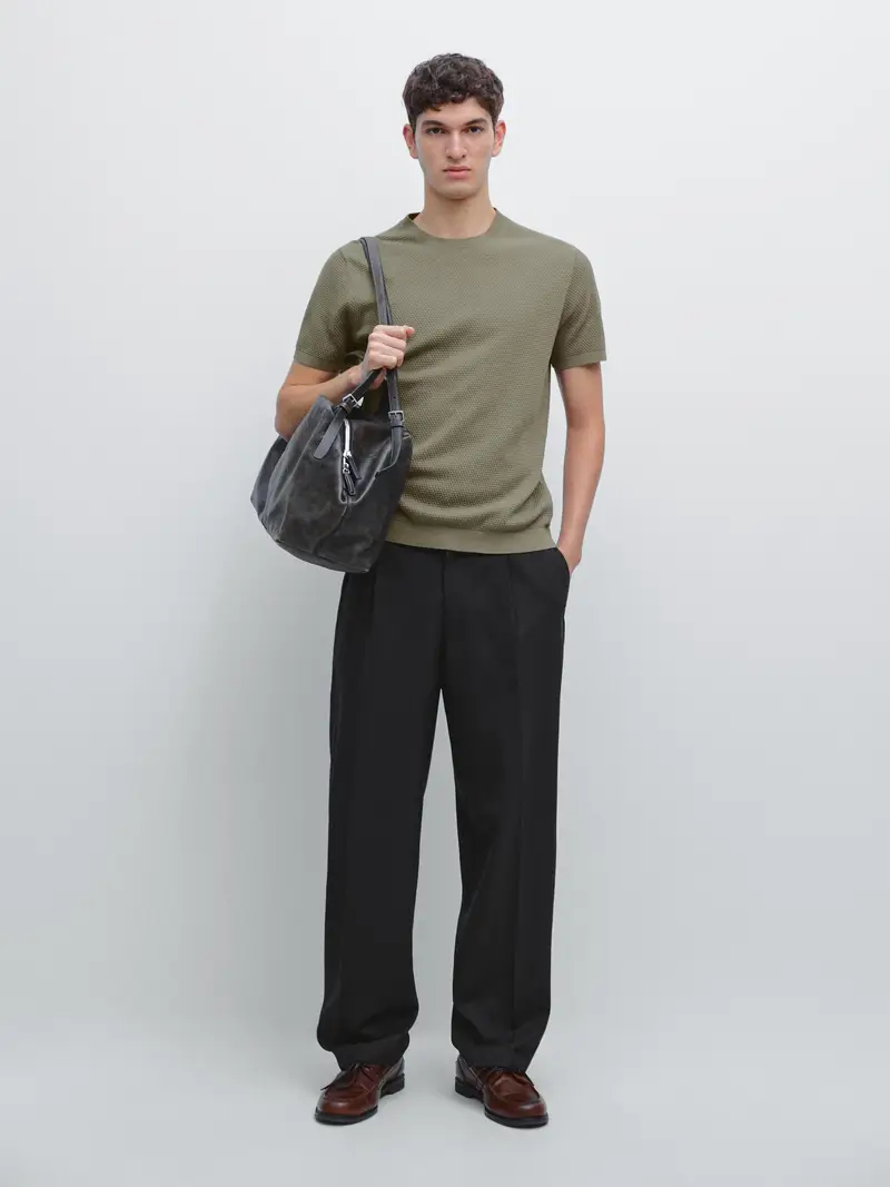 Maglietta In Maglia Strutturata - Cachi - - Massimo Dutti - Maschile