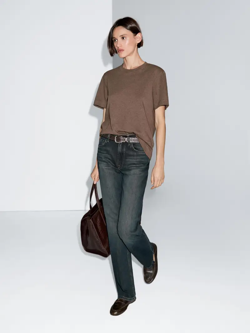 Maglietta Interlock Con Collo Rotondo 100% Cotone - Marrone Vigoré - - Massimo Dutti - Femminile MARRONE VIGORÉ