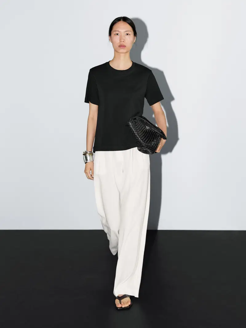 Maglietta Interlock Con Collo Rotondo 100% Cotone - Nero - - Massimo Dutti - Femminile