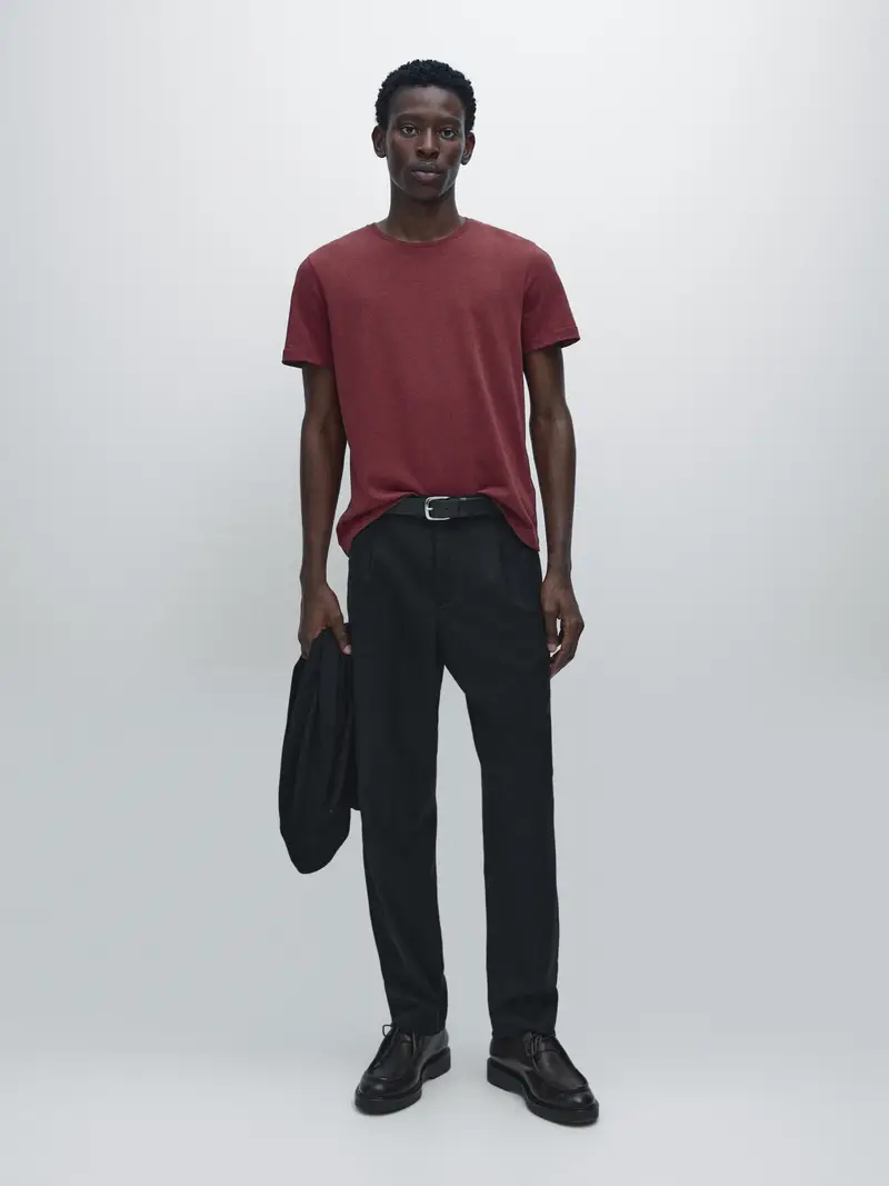 Maglietta Leggera A Maniche Corte In Cotone Mélange - Prugna - - Massimo Dutti - Maschile