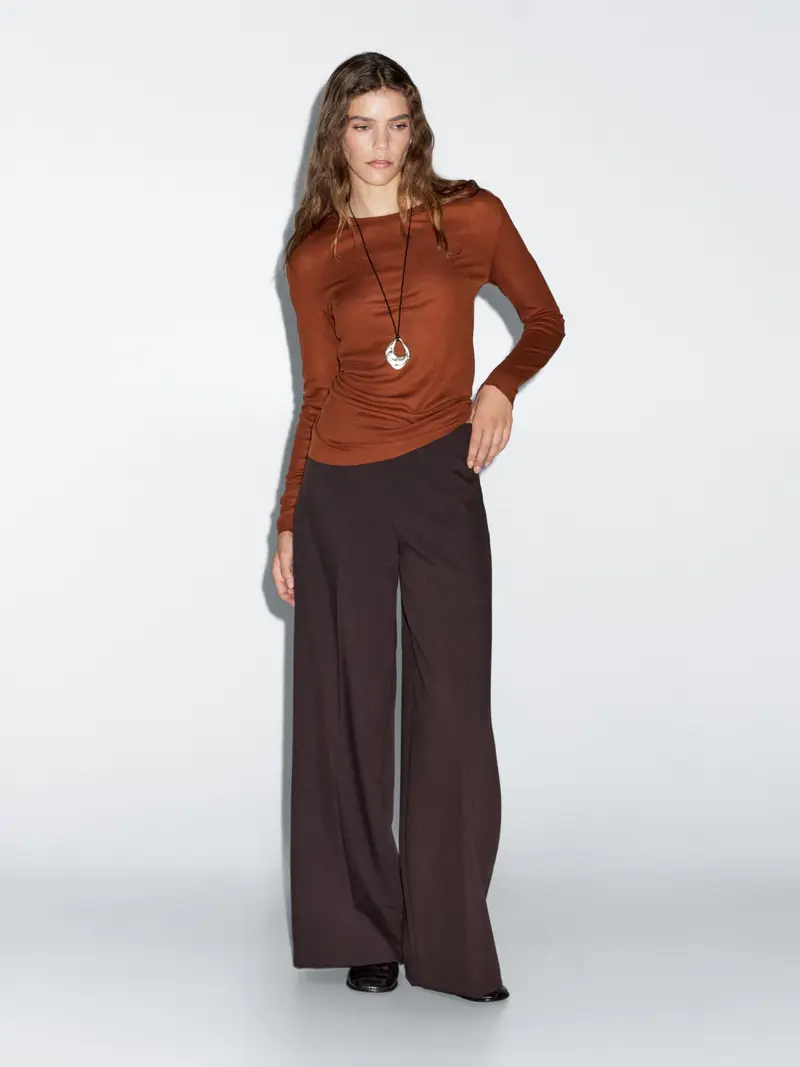 Maglietta Leggera A Maniche Lunghe Regular Fit - Arancione Bruciato - - Massimo Dutti - Femminile
