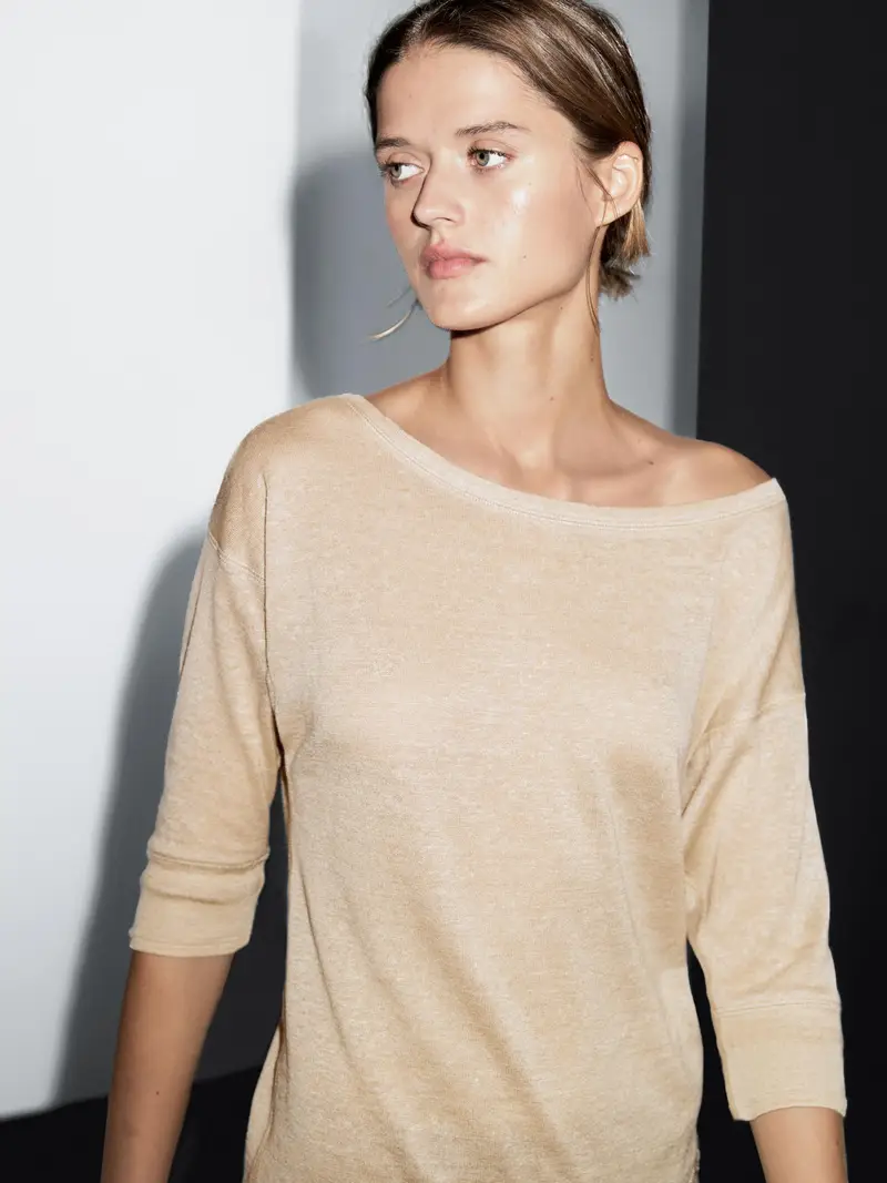 Maglietta Leggera Misto Lana Lino - Beige Vigoré - - Massimo Dutti - Femminile BEIGE VIGORÉ