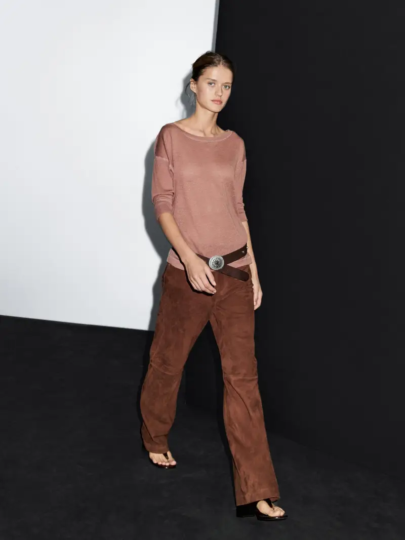 Maglietta Leggera Misto Lana Lino - Rosso Vino - - Massimo Dutti - Femminile