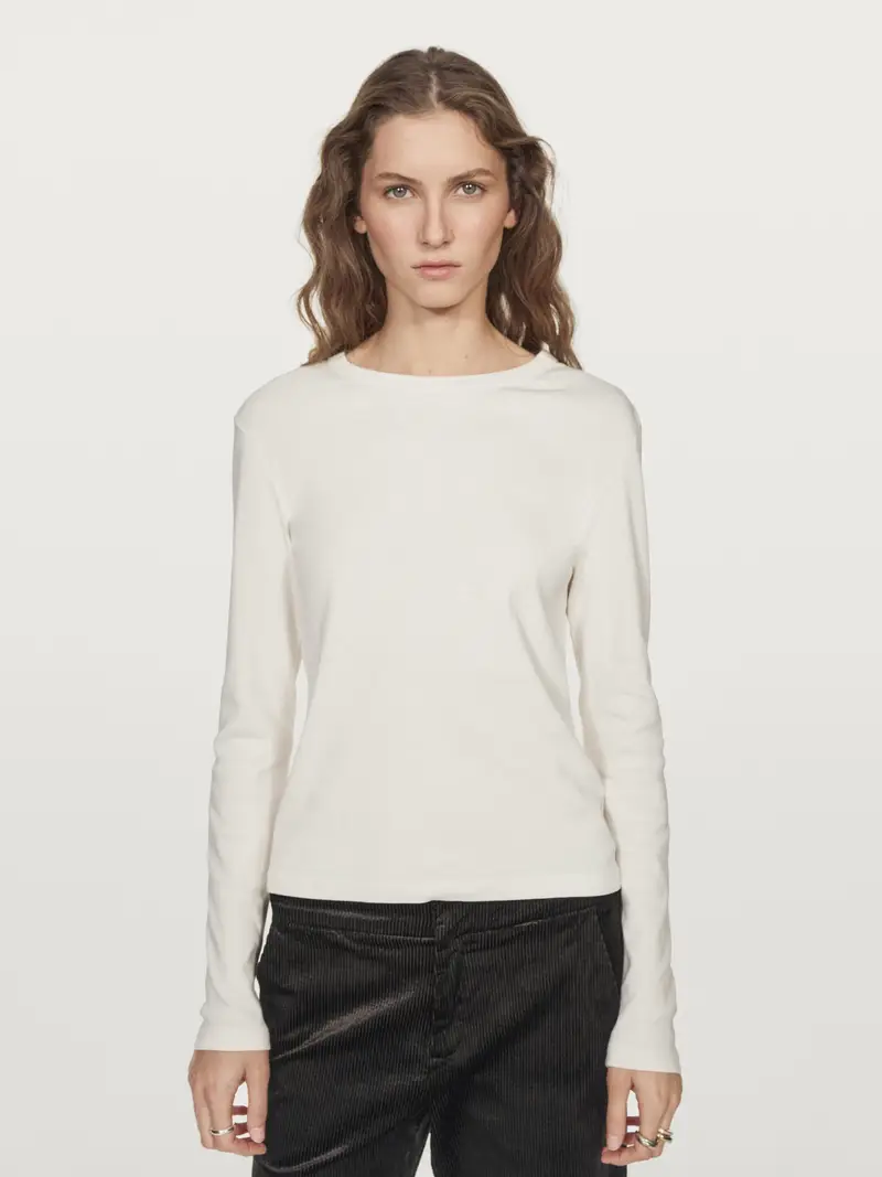 Maglietta Maniche Lunghe A Coste Mélange - Ecru - - Massimo Dutti - Female