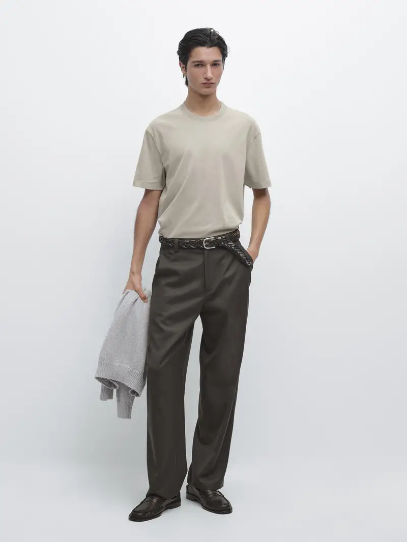 Maglietta Medium Weight 100% Cotone - Pietra - - Massimo Dutti - Maschile