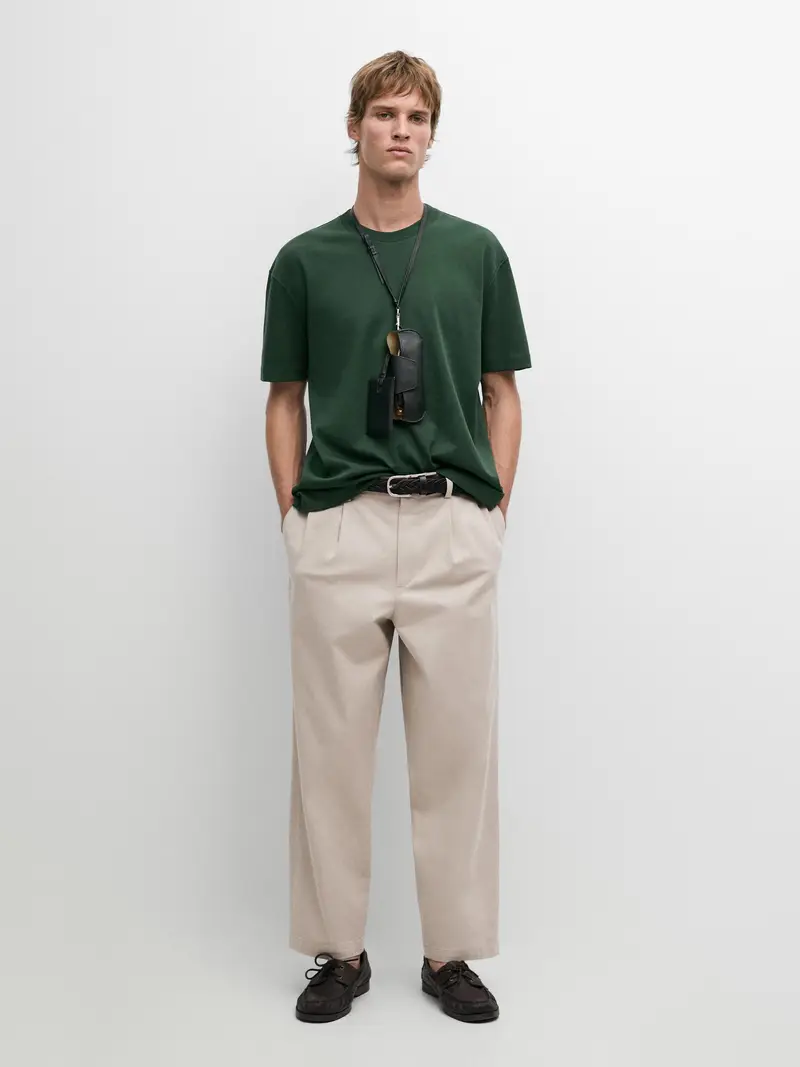 Maglietta Medium Weight 100% Cotone - Verde Bottiglia - - Massimo Dutti - Maschile