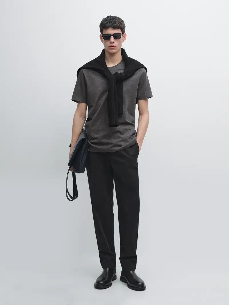 Maglietta Mélange A Maniche Corte - Grigio Mélange - - Massimo Dutti - Maschile