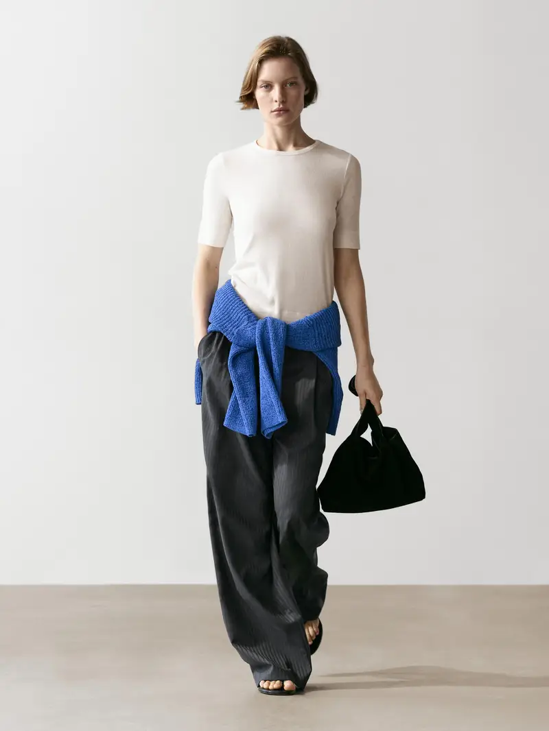 Maglietta Misto Cotone - Ecru - - Massimo Dutti - Femminile