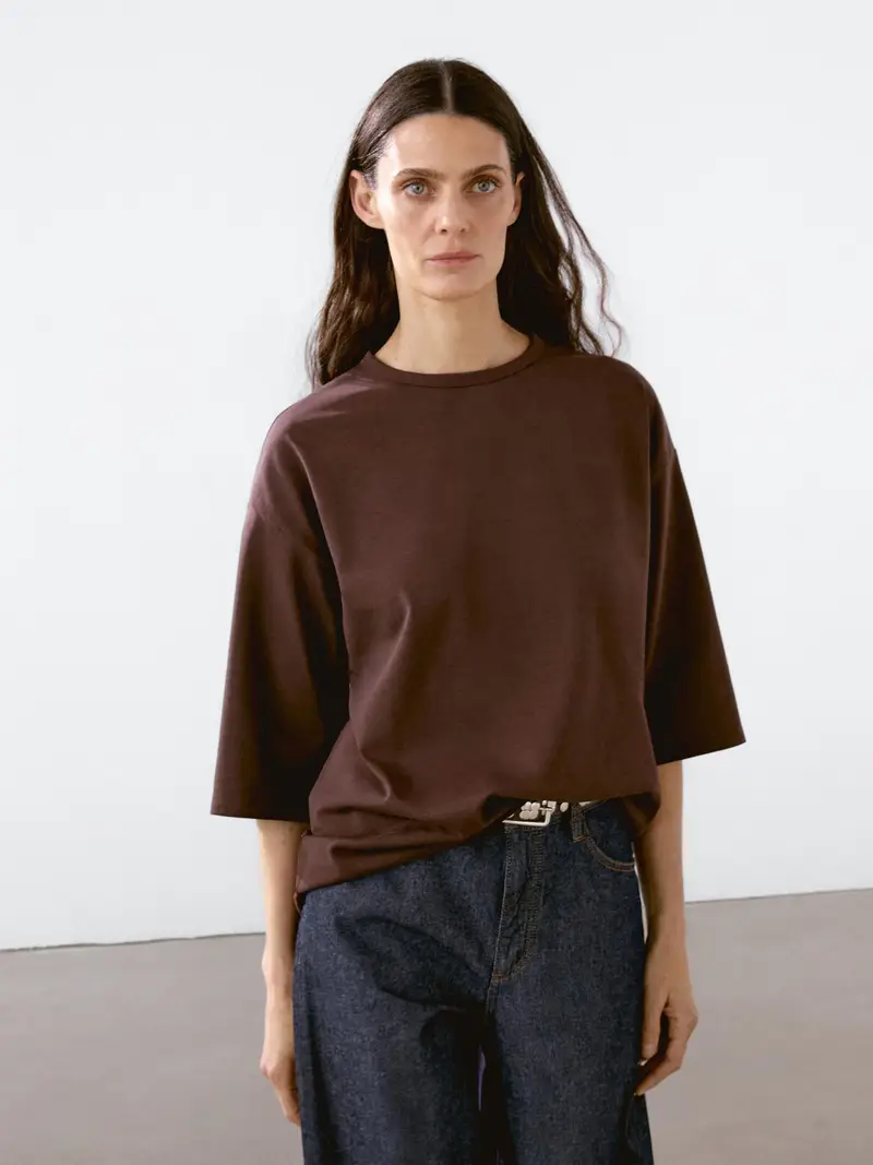 Maglietta Oversize Heavy Weight - Marrone - - Massimo Dutti - Femminile
