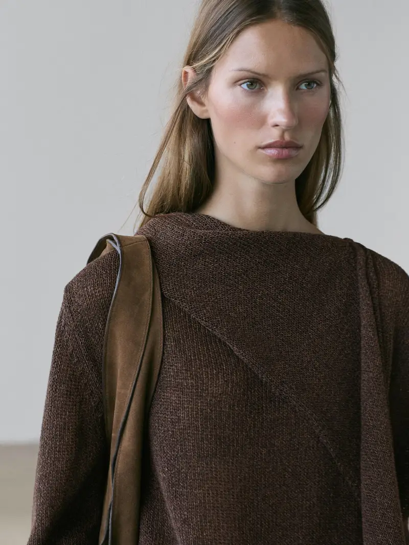 Mantella In Maglia Con Cotone - Cioccolato - - Massimo Dutti - Femminile
