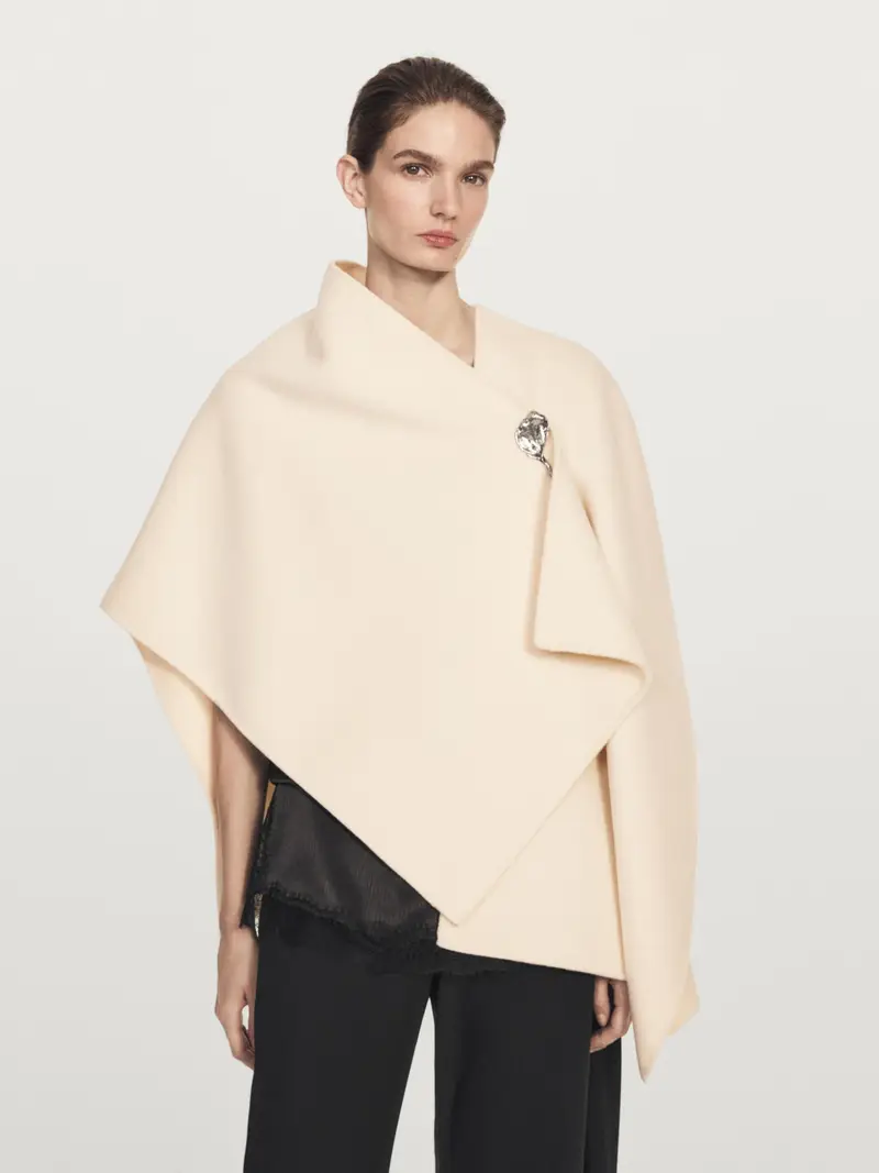 Mantella In Panno Misto Lana - Bianco - - Massimo Dutti - Femminile