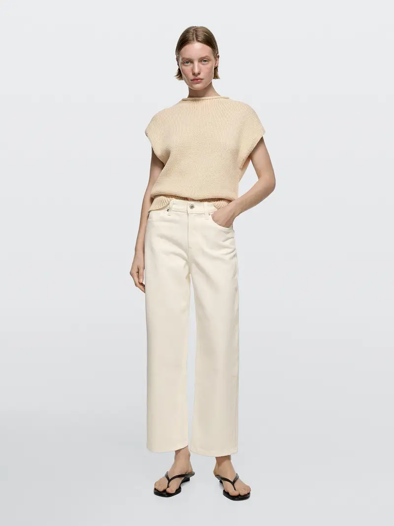 Mid-Rise Cropped Wide-Leg Jeans - Bianco Roto - (It 46) - Massimo Dutti - Femminile