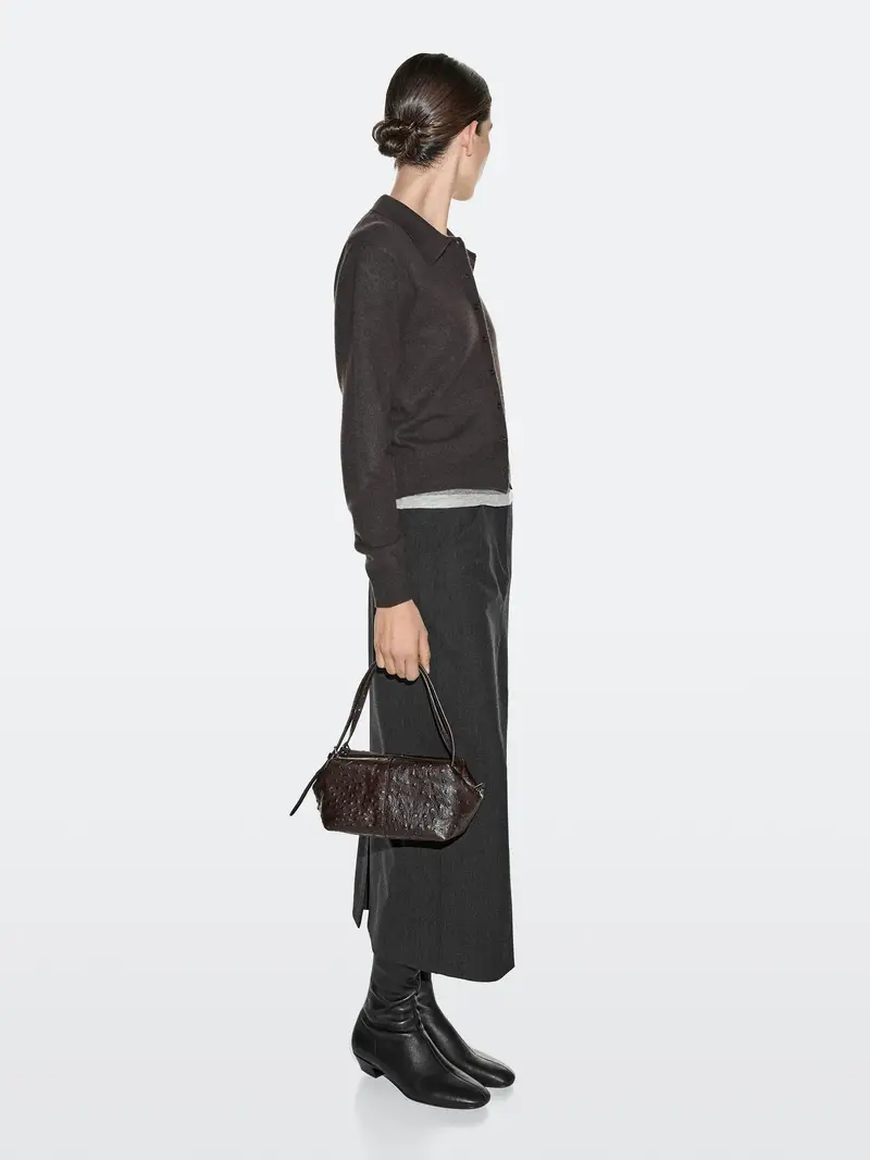 Mini Borsa Satchel In Pelle Con Texture - Marrone - - Massimo Dutti - Femminile