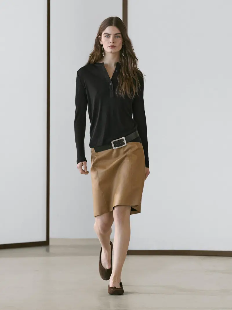 Minigonna In Pelle Nappa - Cammello - - Massimo Dutti - Femminile