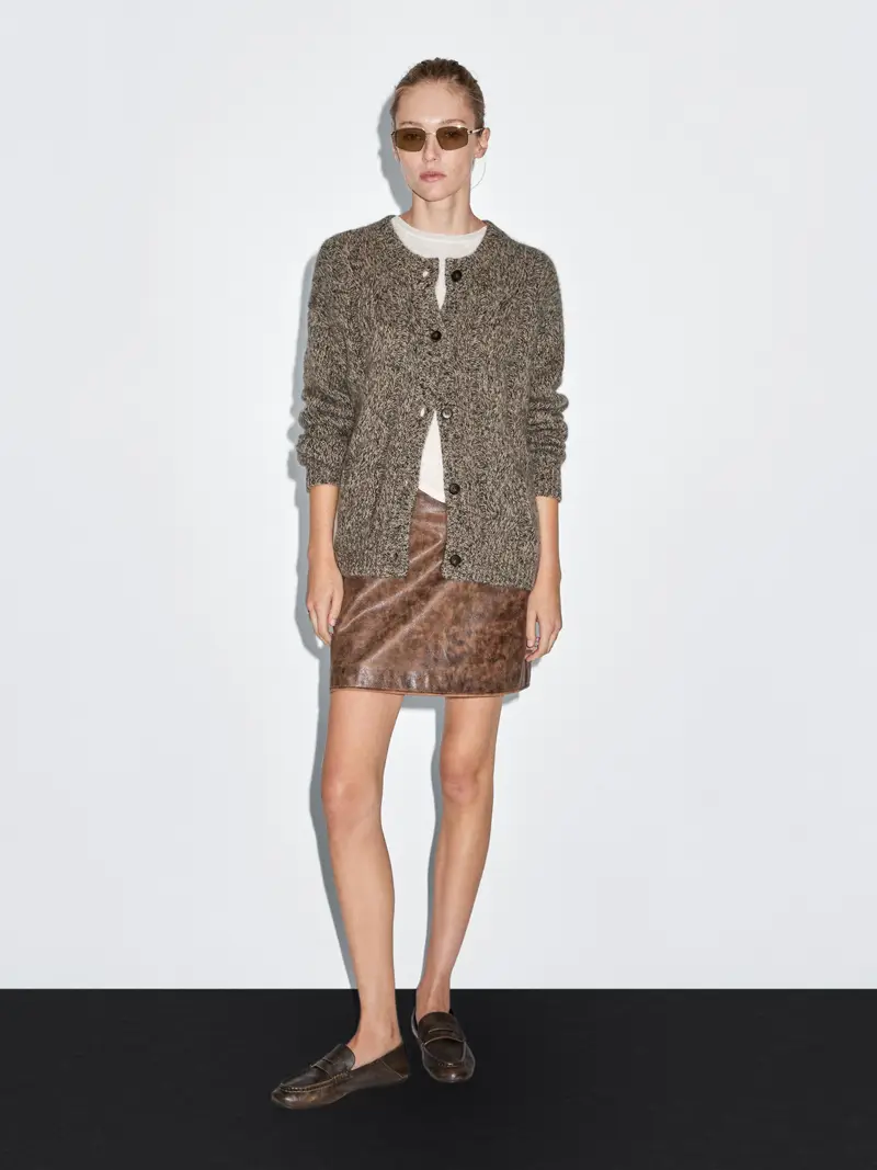 Minigonna In Pelle Nappa - Marrone - - Massimo Dutti - Femminile