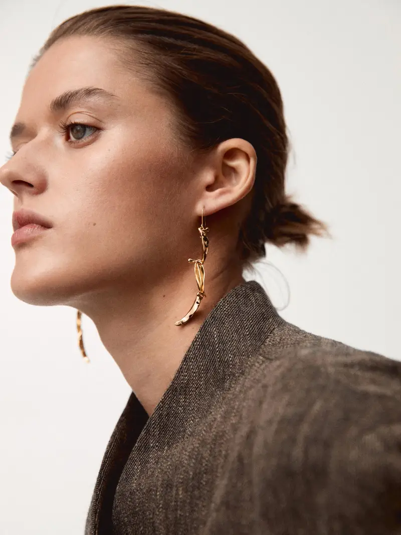 Orecchini A Pendente Con Foglie - Dorato - - Massimo Dutti - Femminile