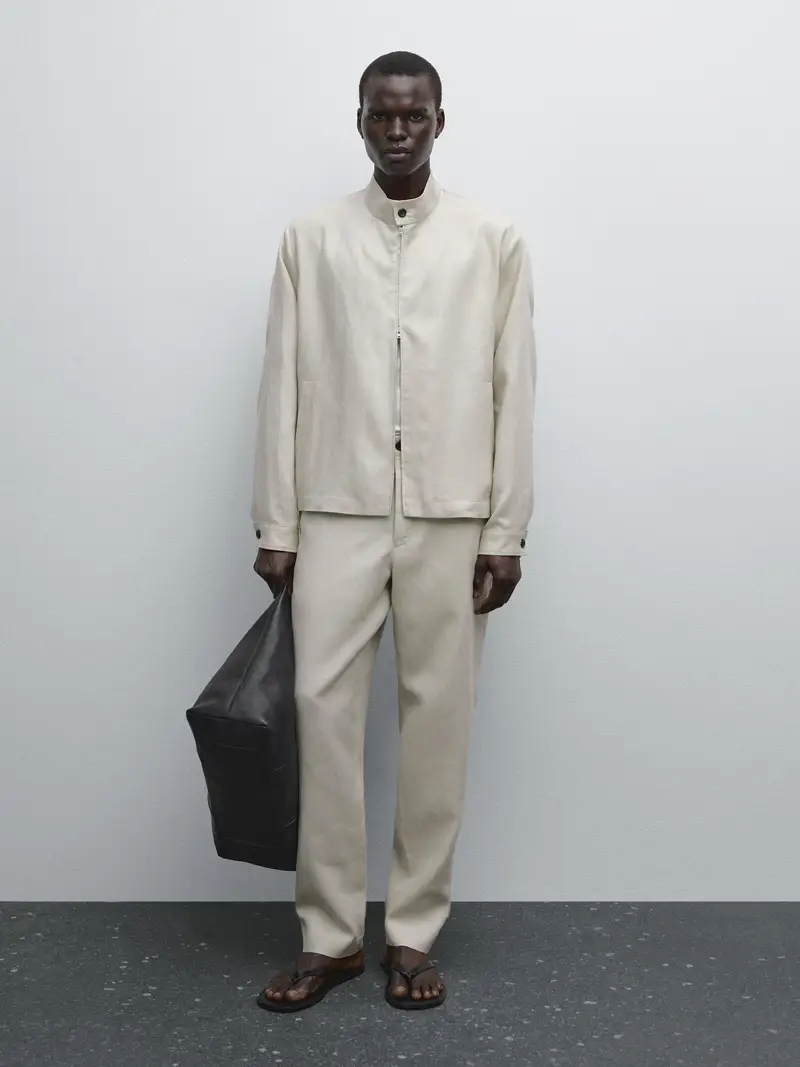 Pantaloni 100% Lino - Beige Chiaro - - Massimo Dutti - Maschile