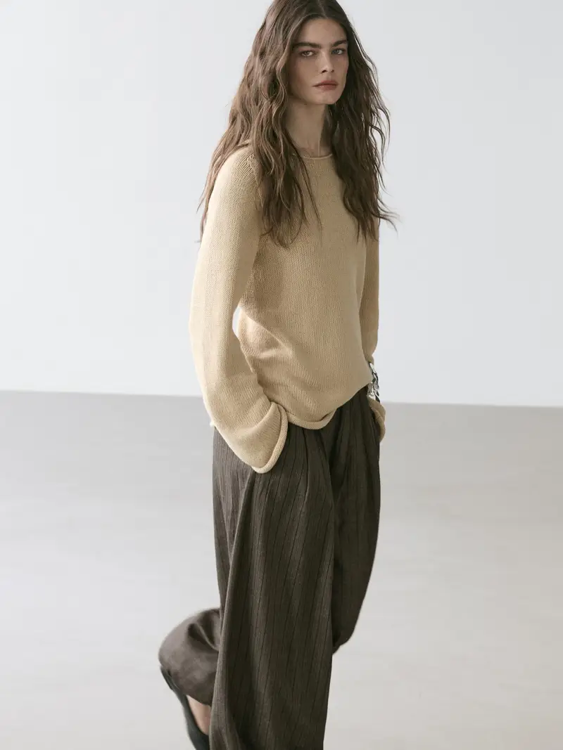 Pantaloni A Palloncino Fluidi A Righe - Grigio Medio - (It 48) - Massimo Dutti - Femminile