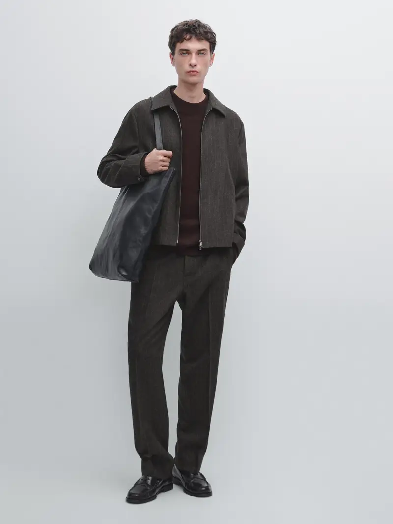 Pantaloni A Righe In Misto Lana - Grigio - - Massimo Dutti - Maschile