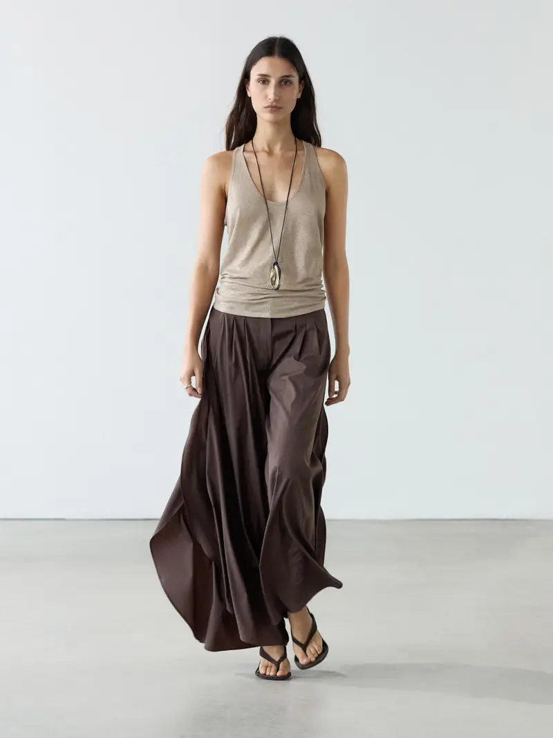 Pantaloni Ampi Con Pieghe E Spacchi Laterali - Cioccolato - (It 38) - Massimo Dutti - Femminile