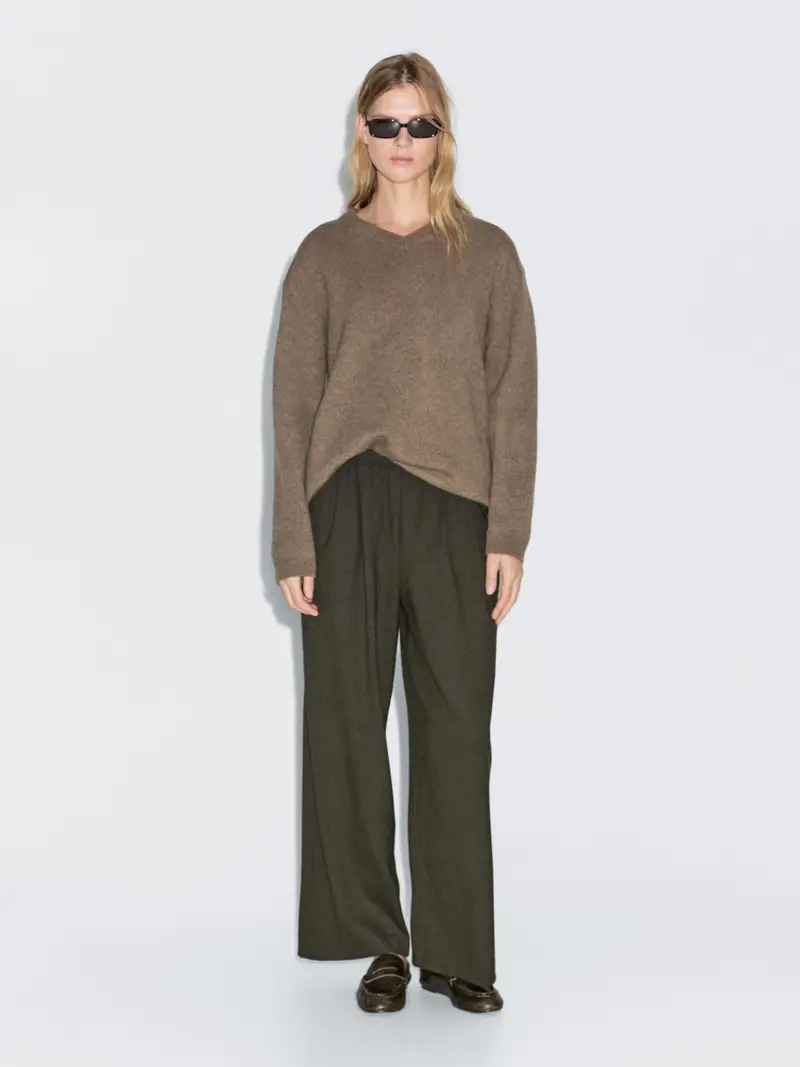 Pantaloni Ampi Con Pince E Vita Elasticizzata - Verde - (It 46) - Massimo Dutti - Femminile