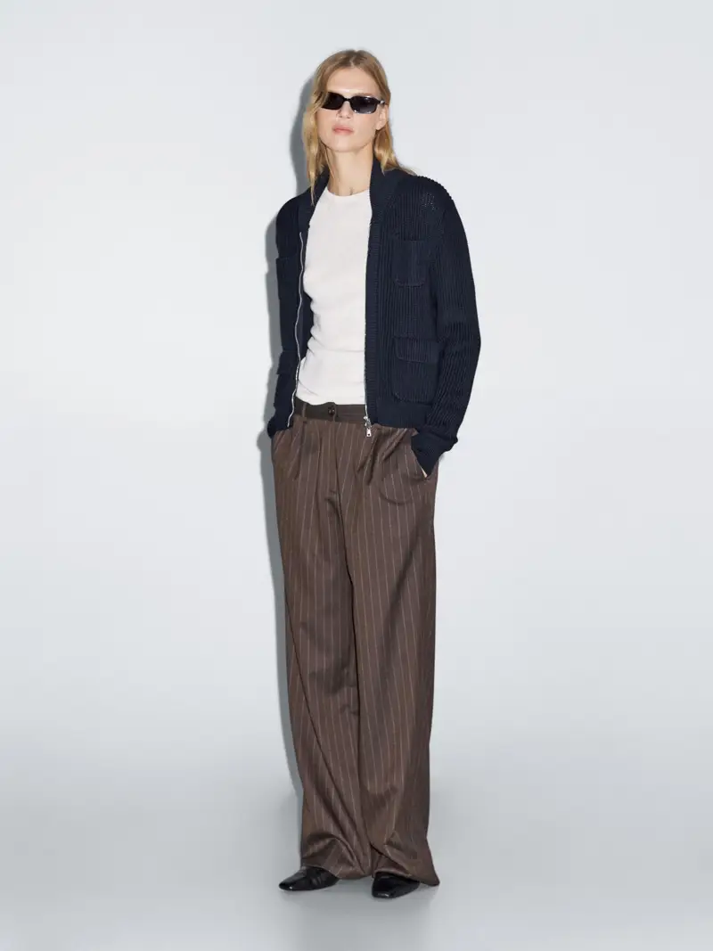Pantaloni Ampi Gessati - Cioccolato - (It 40) - Massimo Dutti - Femminile