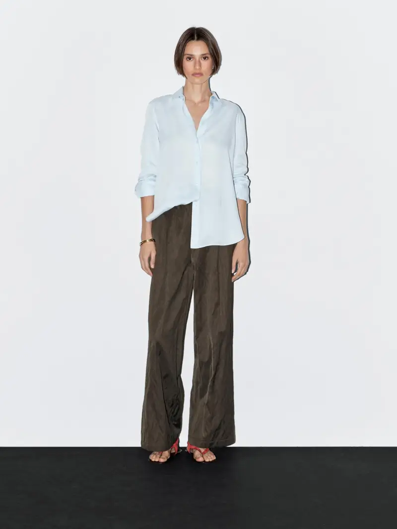 Pantaloni Ampi Satinati Effetto Stropicciato - Cioccolato - (It 40) - Massimo Dutti - Femminile