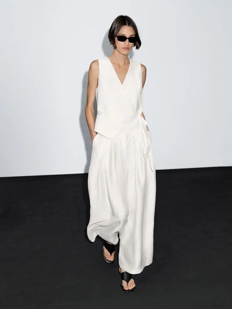 Pantaloni Ampi Voluminosi In Misto Lino - Bianco - (It 42) - Massimo Dutti - Femminile