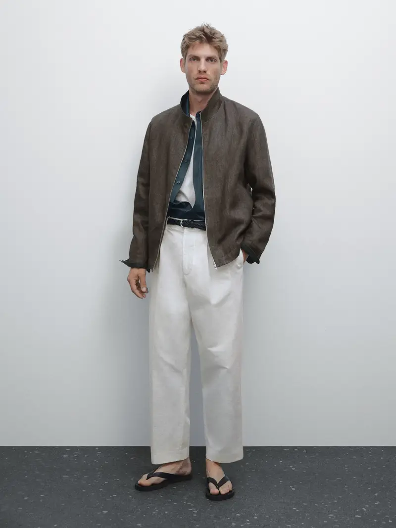 Pantaloni Balloon Fit Con Doppia Pince - Ecru - - Massimo Dutti - Maschile