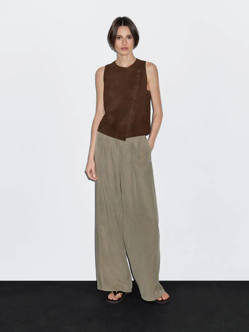 Pantaloni Barrel Fit Morbidi Con Cuciture - Verde - (It 40) - Massimo Dutti - Femminile