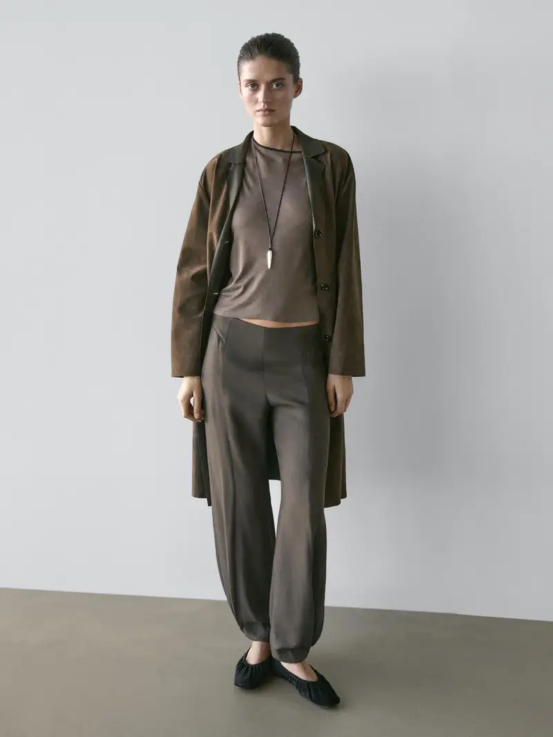 Pantaloni Bombati Morbidi - Verde Grigiastro - (It 46) - Massimo Dutti - Femminile