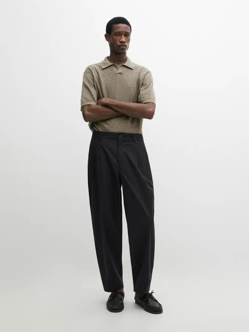 Pantaloni Con Doppia Pince In Cotone - Blu Marino - - Massimo Dutti - Maschile