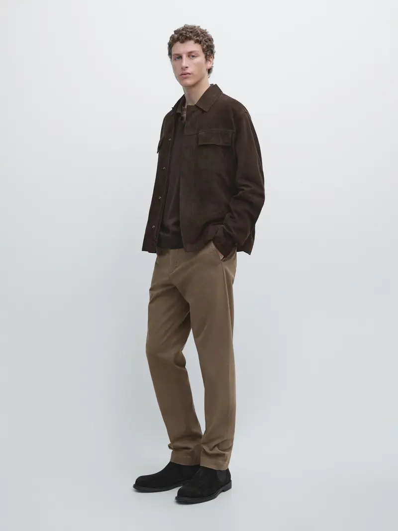 Pantaloni Con Microstruttura Tapered Fit - Visone - - Massimo Dutti - Maschile