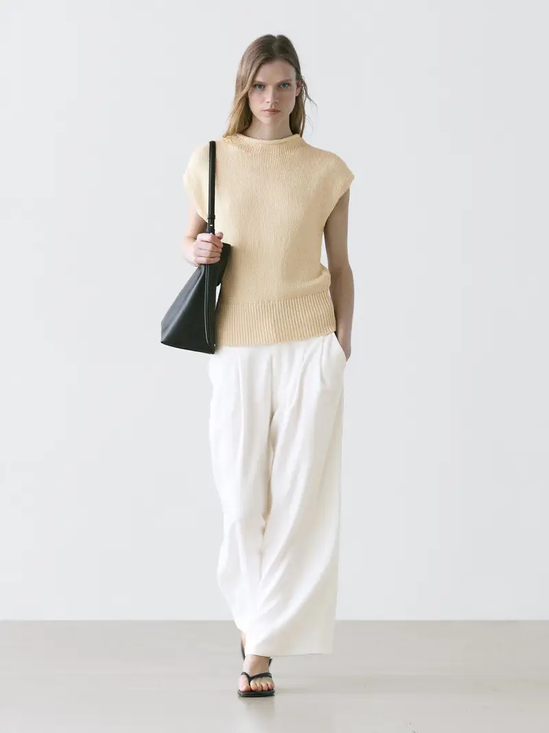 Pantaloni Con Pieghe A Gamba Larga - Bianco - (It 44) - Massimo Dutti - Femminile