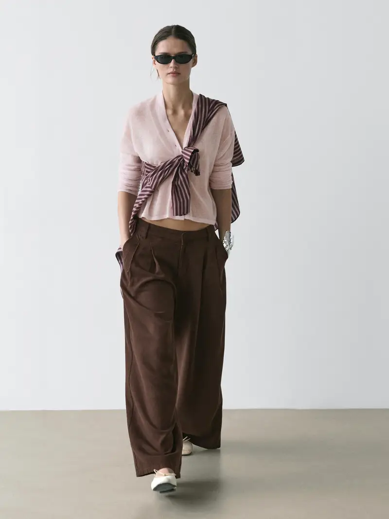 Pantaloni Con Pieghe A Gamba Larga - Cioccolato - (It 48) - Massimo Dutti - Femminile