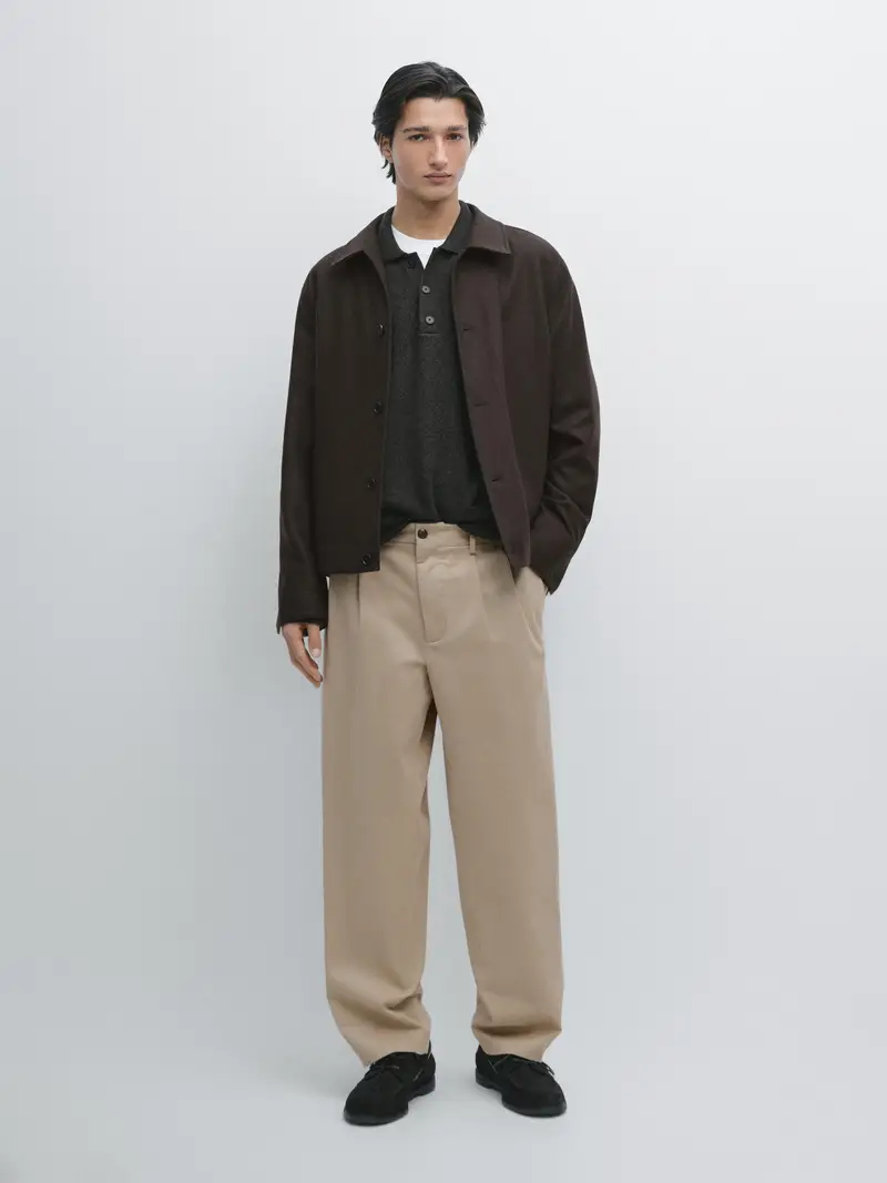 Pantaloni Con Pince In Misto Cotone - Sabbia - - Massimo Dutti - Maschile