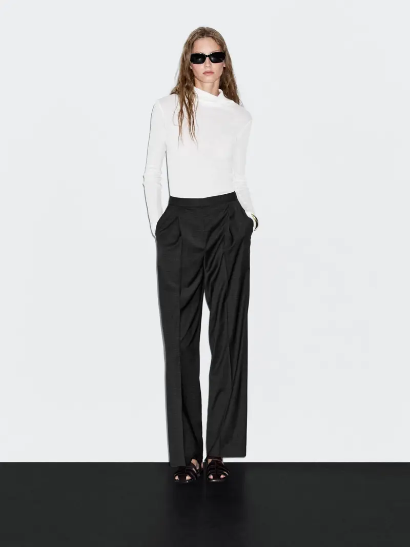 Pantaloni Con Pince In Misto Lana - Nero - (It 42) - Massimo Dutti - Femminile