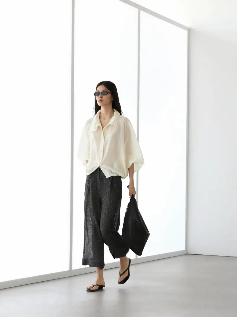 Pantaloni Con Pince In Misto Lino Mélange - Grigio - (It 46) - Massimo Dutti - Femminile