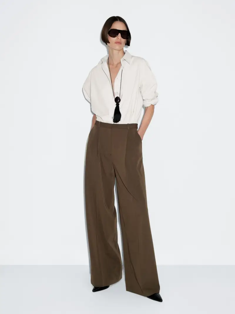 Pantaloni Con Pince Wide Leg - Marrone - (It 44) - Massimo Dutti - Femminile