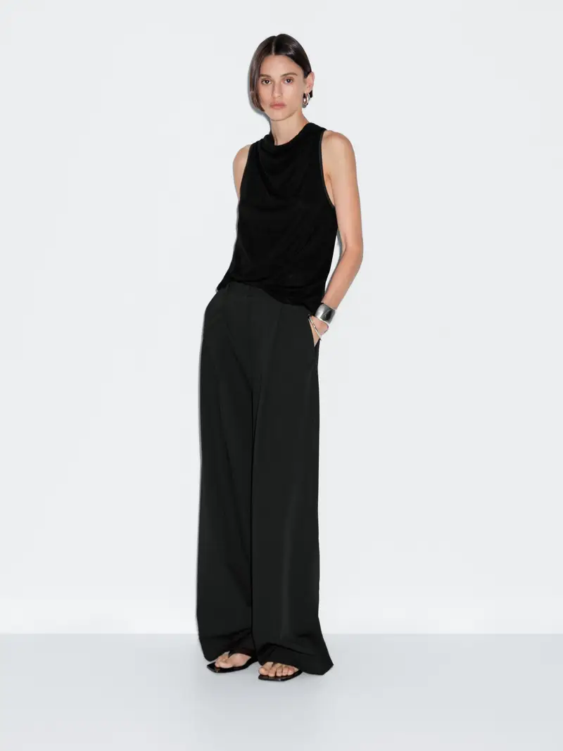 Pantaloni Con Pince Wide Leg - Nero - (It 40) - Massimo Dutti - Femminile