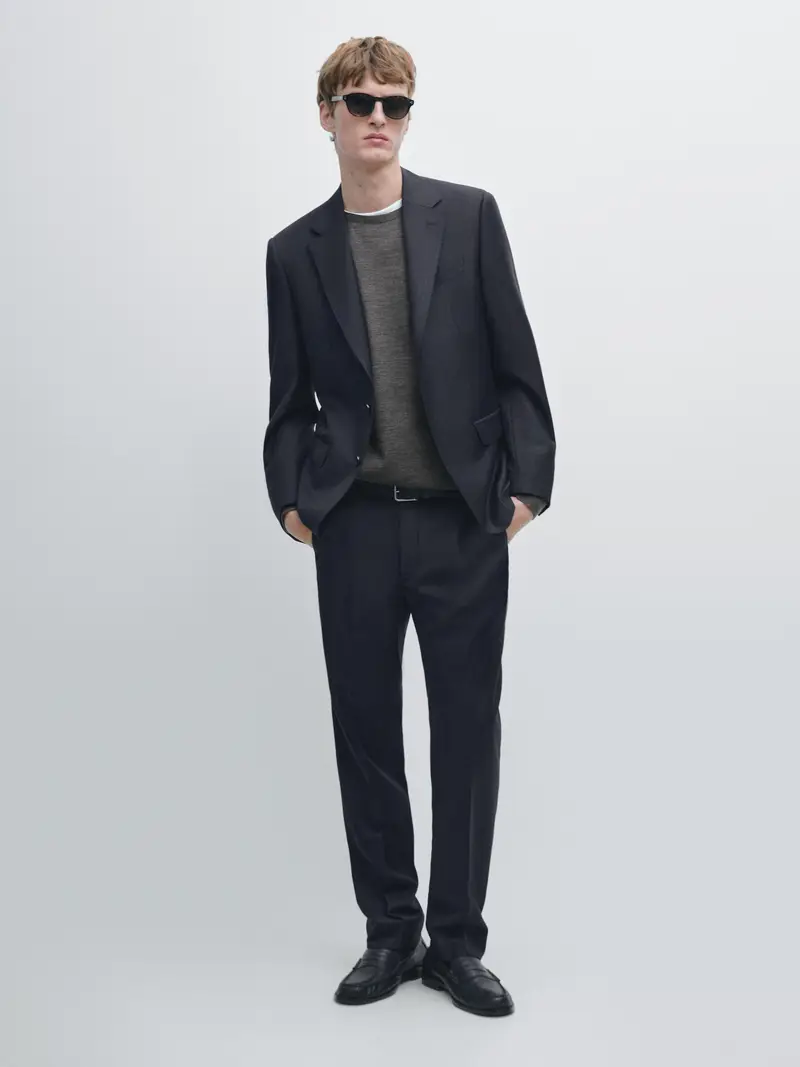 Pantaloni Da Completo 100% Lana - Blu Marino - (It 54) - Massimo Dutti - Maschile