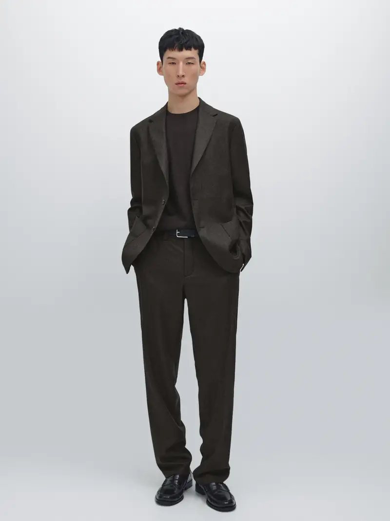 Pantaloni Da Completo 100% Lana - Cioccolato - - Massimo Dutti - Maschile