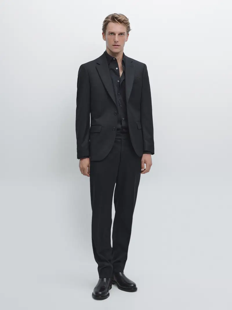 Pantaloni Da Completo In Flanella Misto Lana - Blu Marino - (It 50) - Massimo Dutti - Maschile