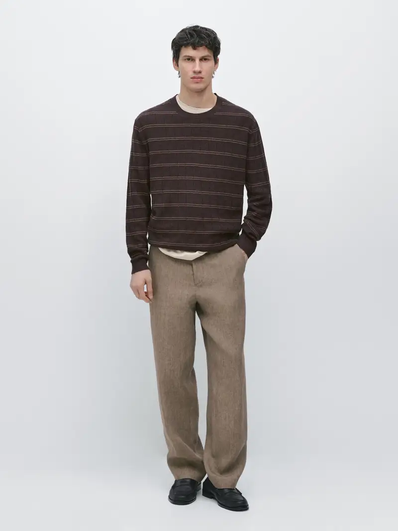 Pantaloni Da Completo In Lino - Marrone Tostato - - Massimo Dutti - Maschile