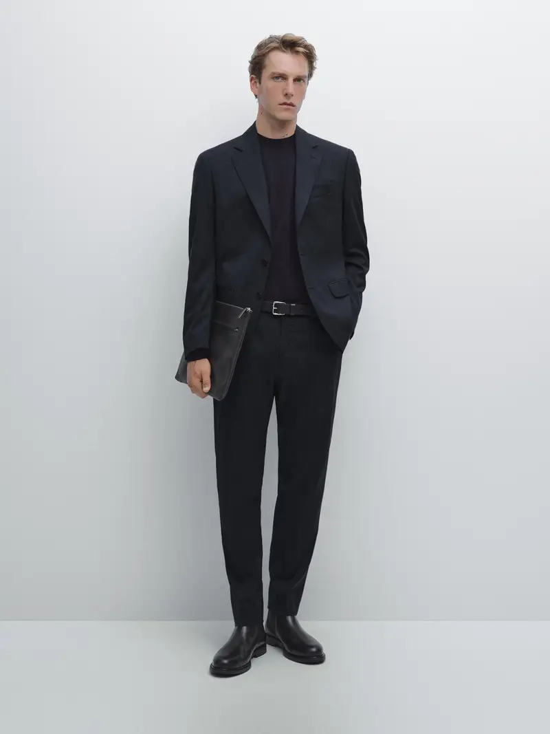 Pantaloni Da Completo Pied-De-Poule - Blu Marino - - Massimo Dutti - Maschile