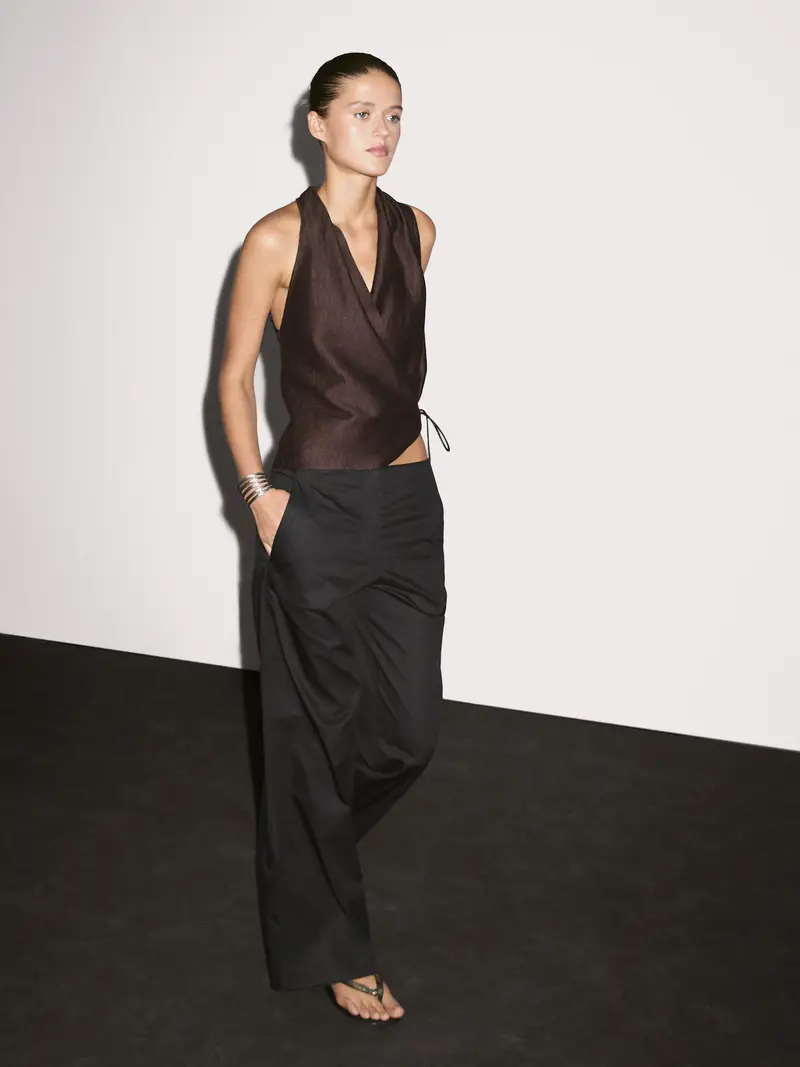 Pantaloni Dritti A Vita Media 100% Cotone - Nero - (It 48) - Massimo Dutti - Femminile