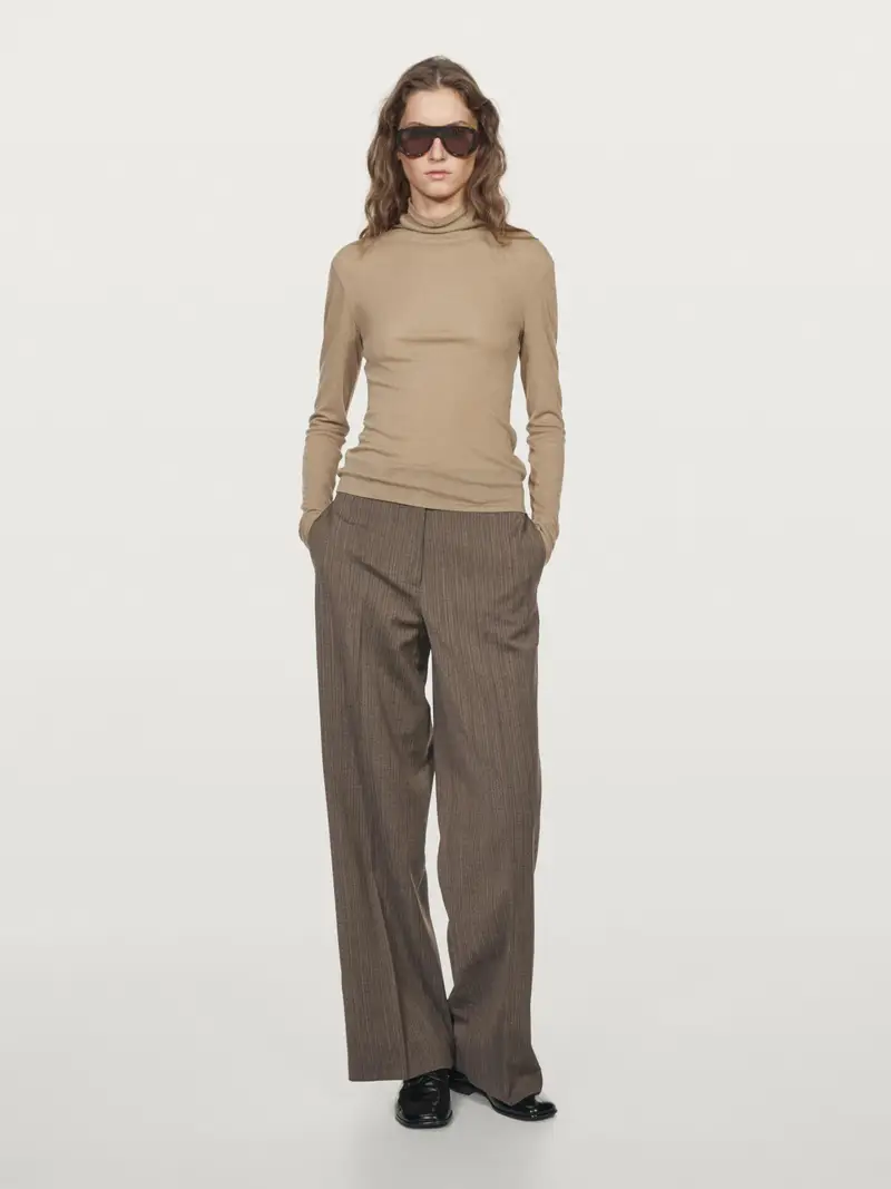 Pantaloni Dritti Spigati 100% Lana - Cioccolato - (It 38) - Massimo Dutti - Femminile