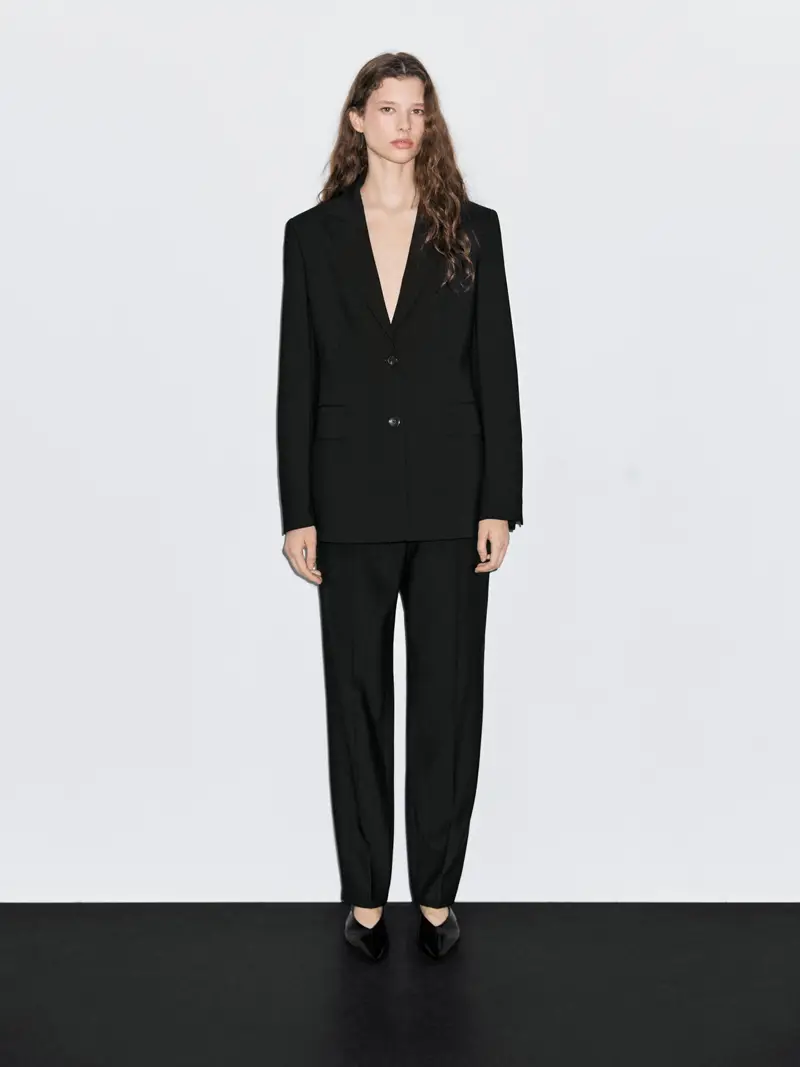 Pantaloni Fit A Sigaretta In Tessuto Crêpe - Nero - (It 38) - Massimo Dutti - Femminile