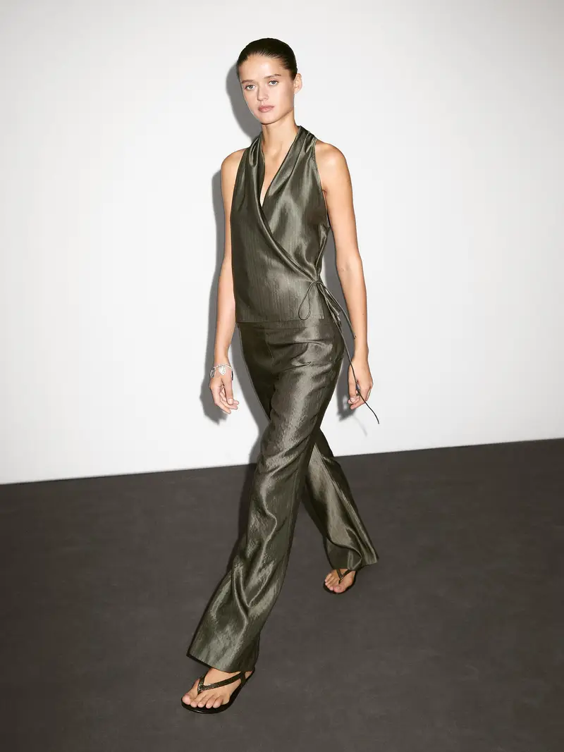 Pantaloni Flare Fit A Vita Media In Jacquard - Verde - (It 42) - Massimo Dutti - Femminile