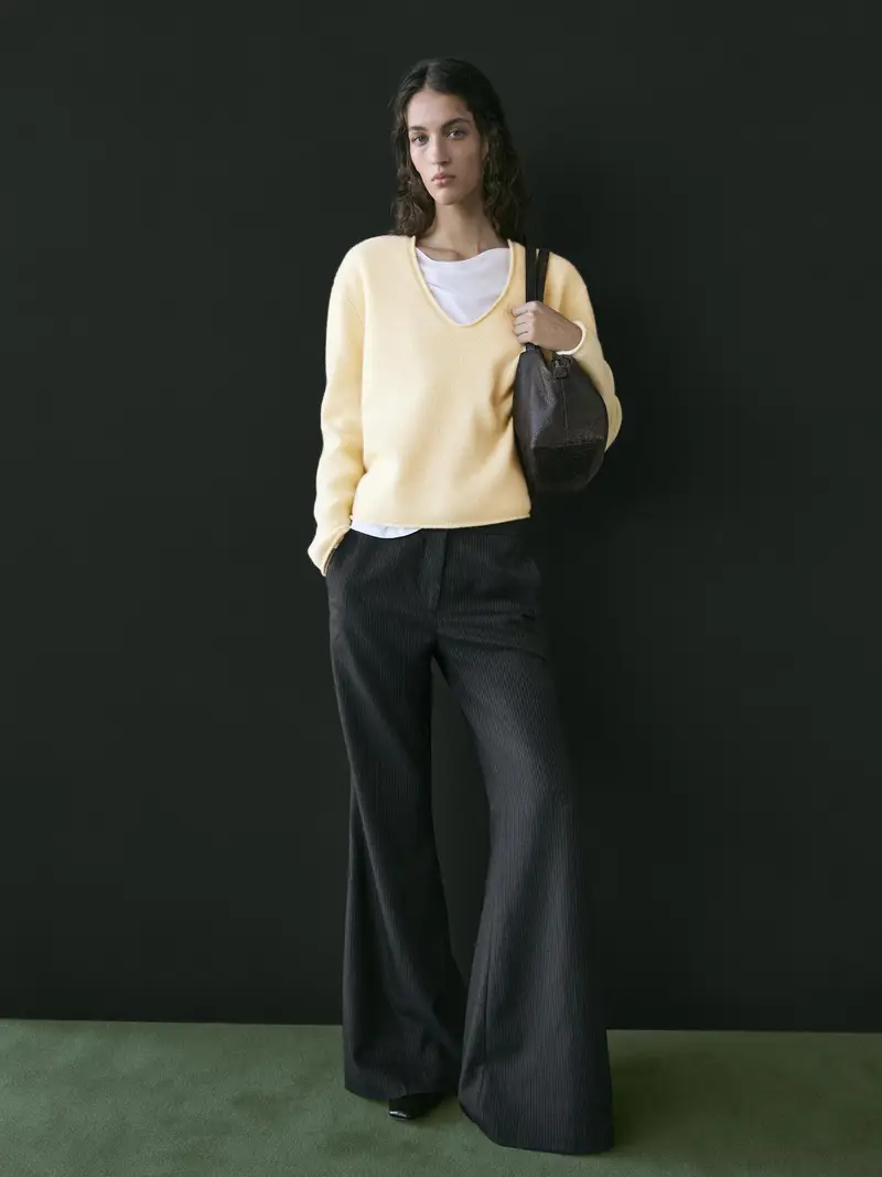 Pantaloni Flare Fit Gessati - Grigio Marengo - (It 48) - Massimo Dutti - Femminile